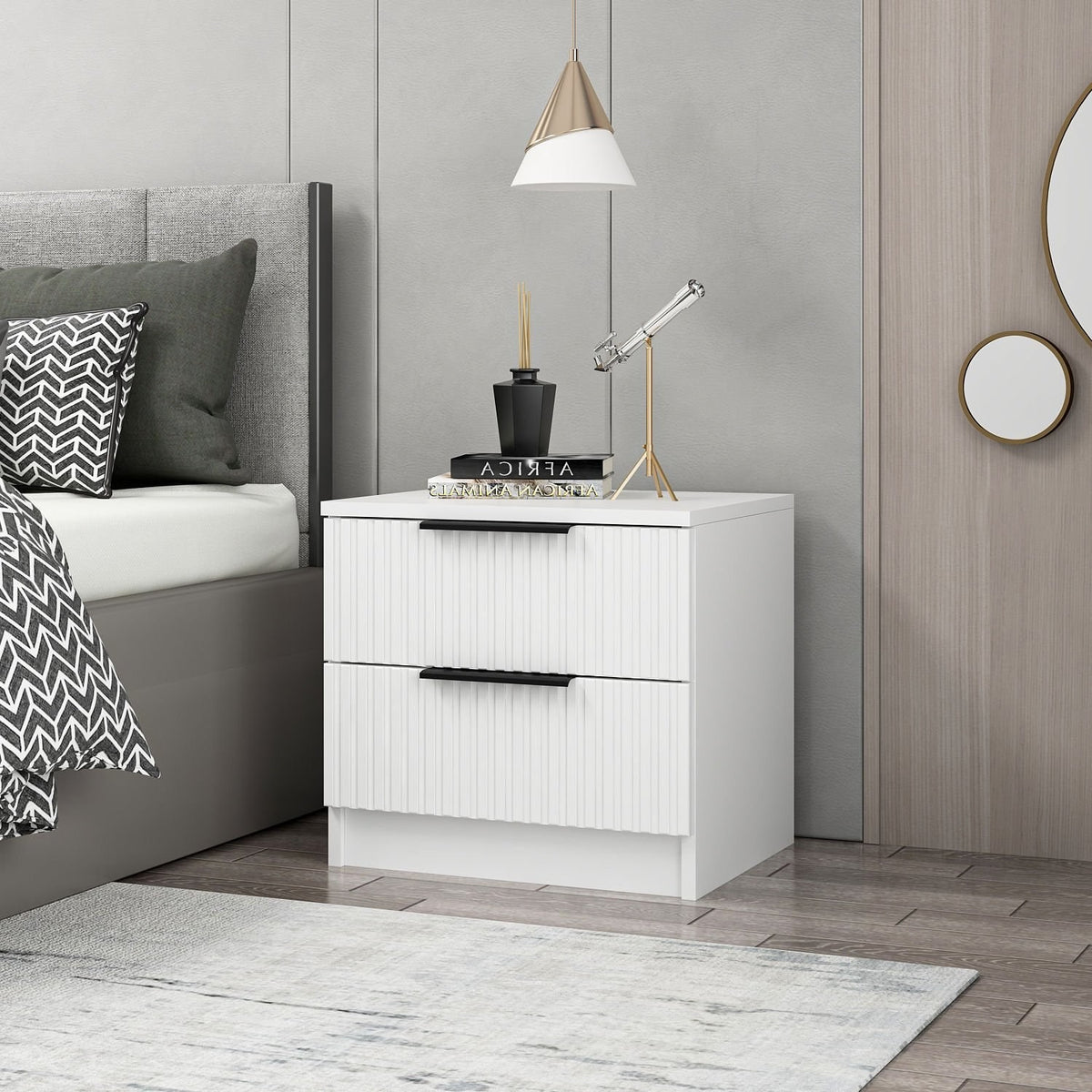 Bedside tables - Bedside table Kala Plus White Melamine 50x47x40 cm - Dimehouse