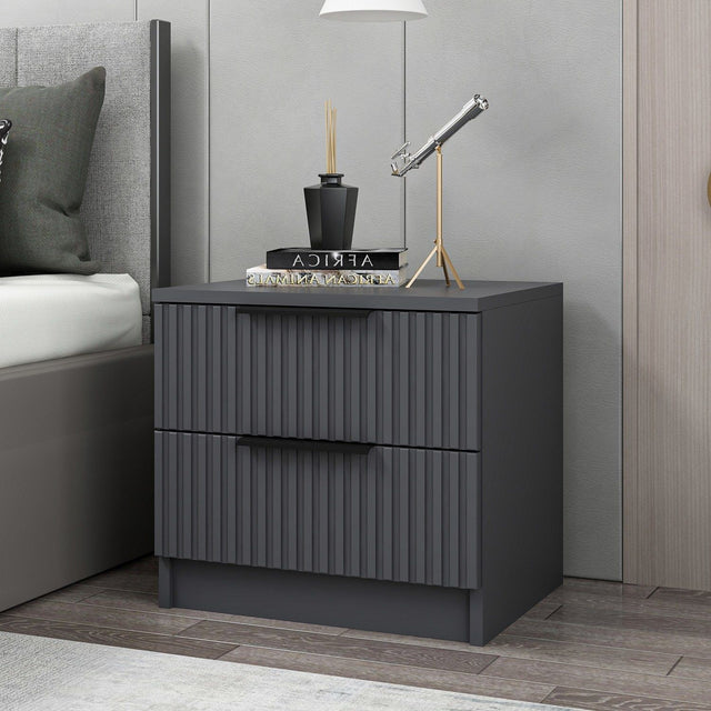 Bedside tables - Kala Plus Bedside Table Anthracite Melamine 50x47x40 cm - Dimehouse