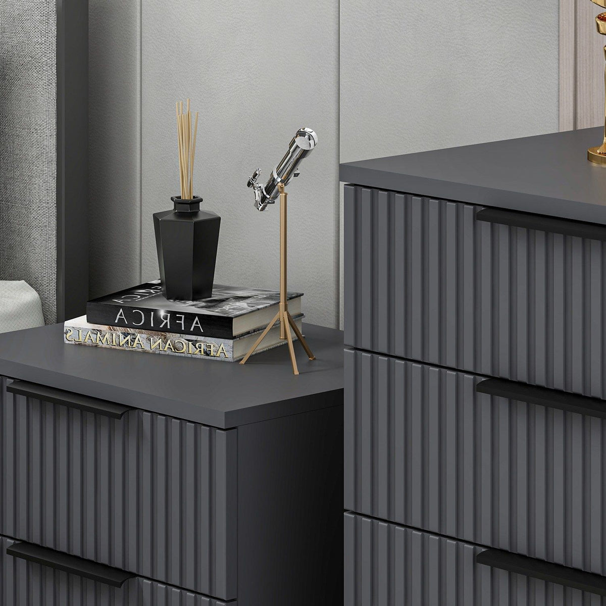 Bedside tables - Kala Plus Bedside Table Anthracite Melamine 50x47x40 cm - Dimehouse