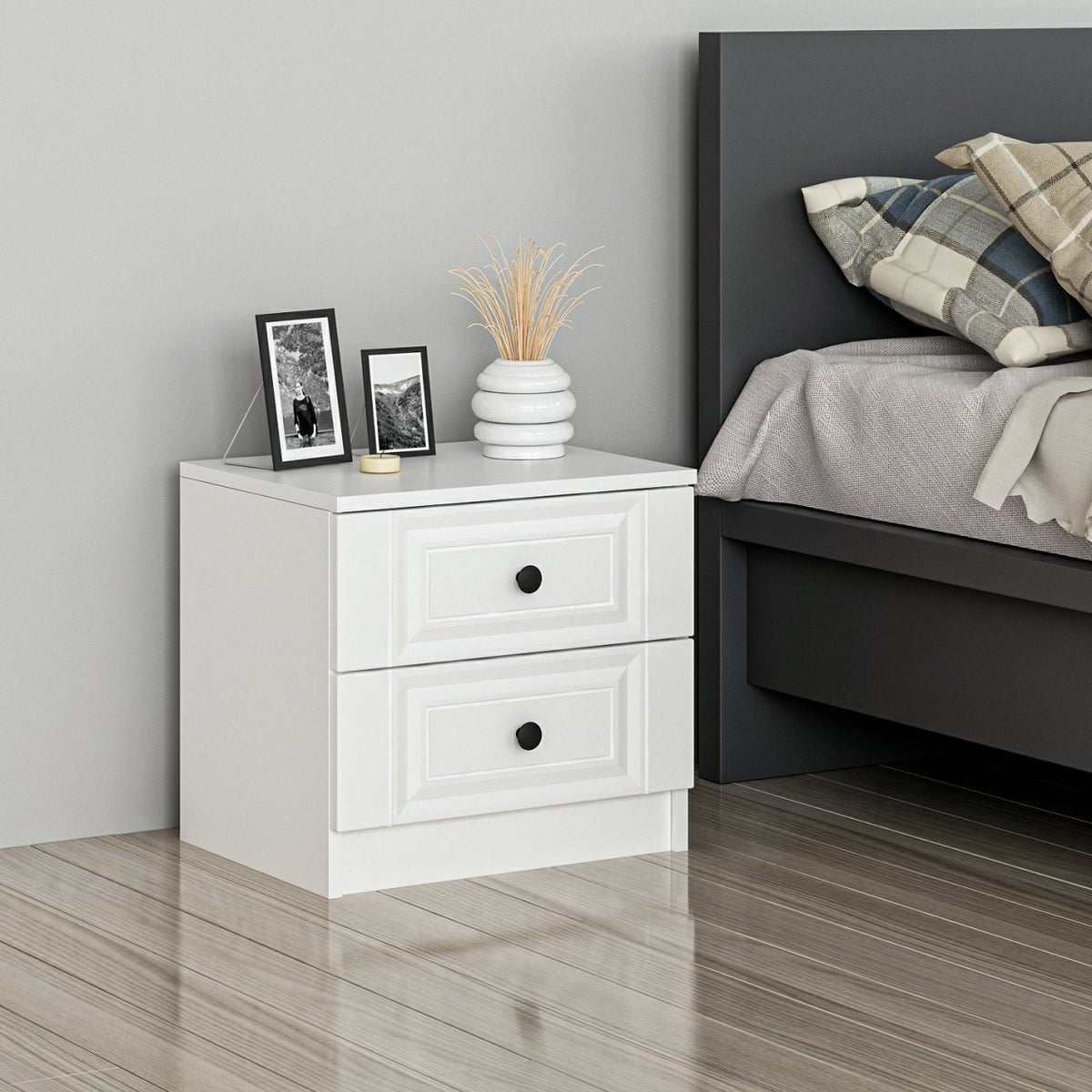 Bedside tables - Bedside table Bare White Melamine 50x47x40 cm - Dimehouse