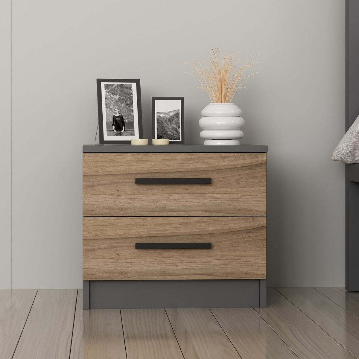 Bedside tables - Bedside table Bare Walnut Melamine 50x40x47 cm - Dimehouse