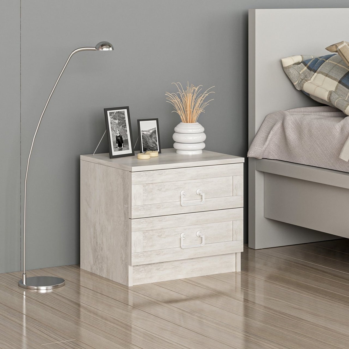 Bedside tables - Bedside table Bare White Melamine 54x40x47 cm - Dimehouse