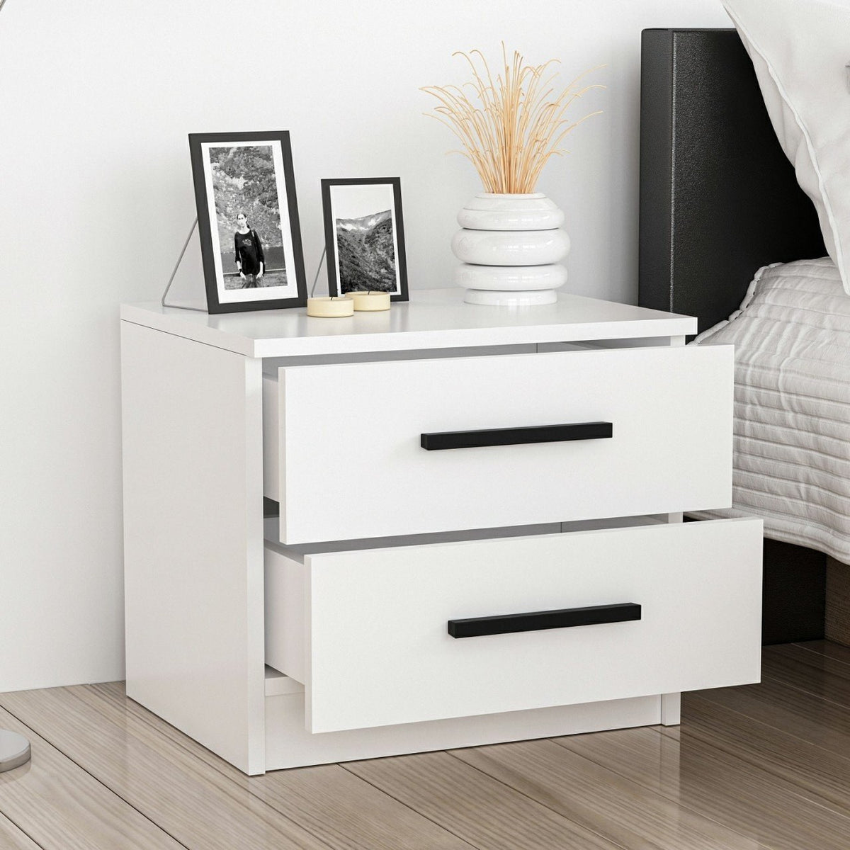 Bedside tables - Bedside table Bare White Melamine 50x40x47 cm - Dimehouse