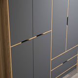 Wardrobes - Wardrobe Elina Anthracite Gold Melamine 185x208x52 cm - Dimehouse