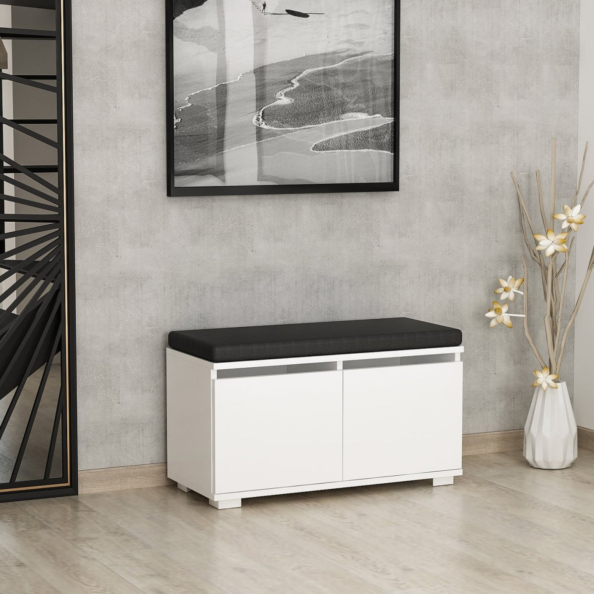 Shoe cabinets - Shoe cabinet Drago White Melamine 80x42x35 cm - Dimehouse