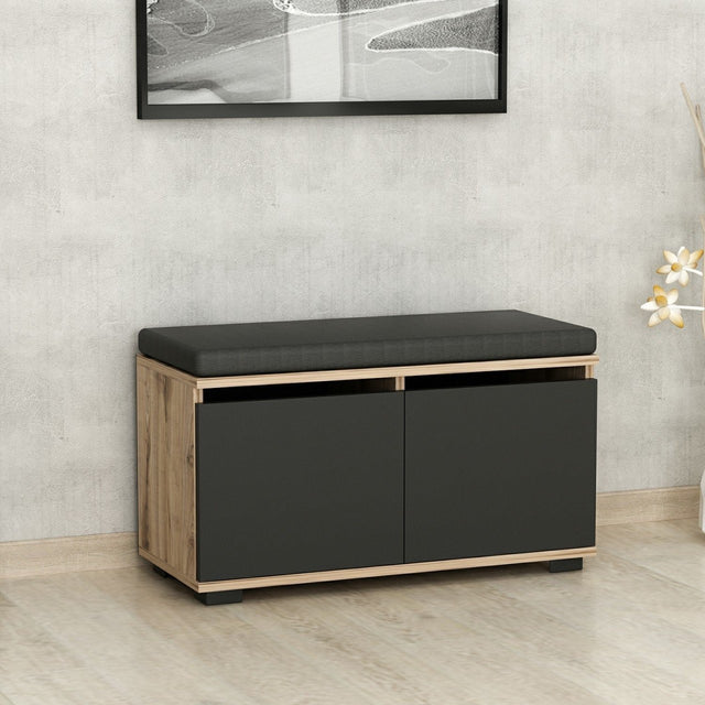 Shoe cabinets - Shoe cabinet Drago Walnut Black Melamine 80x42x35 cm - Dimehouse