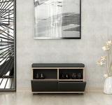 Shoe cabinets - Shoe cabinet Drago Walnut Black Melamine 80x42x35 cm - Dimehouse