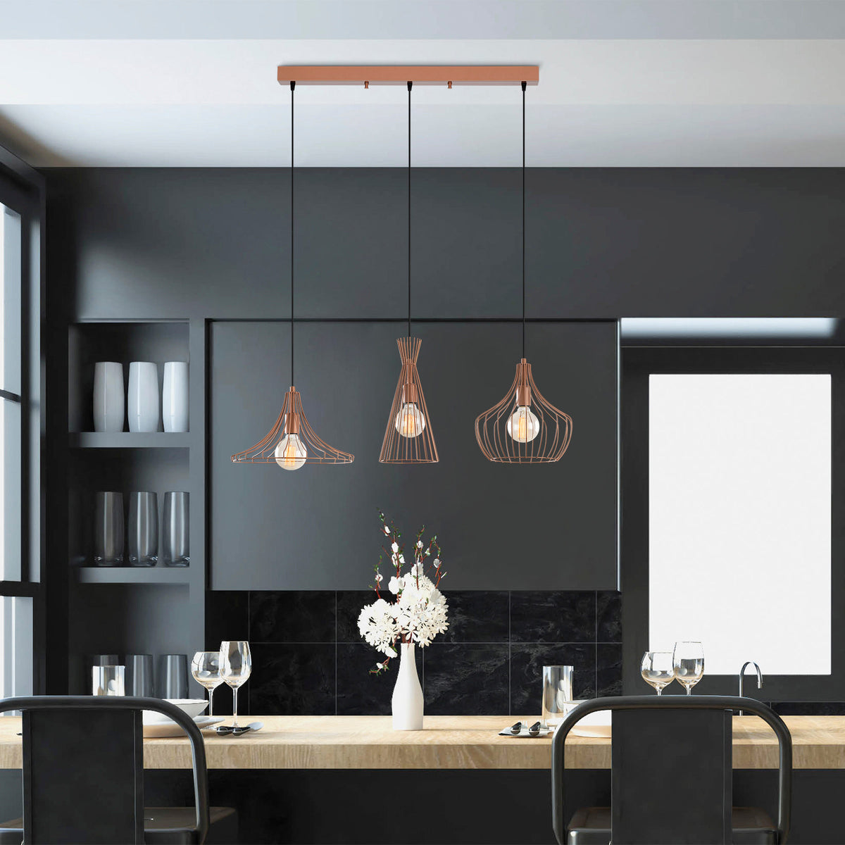 Hanging lamps - Hanging lamp 3 - lights Copper-colored Metal Evermere - Dimehouse