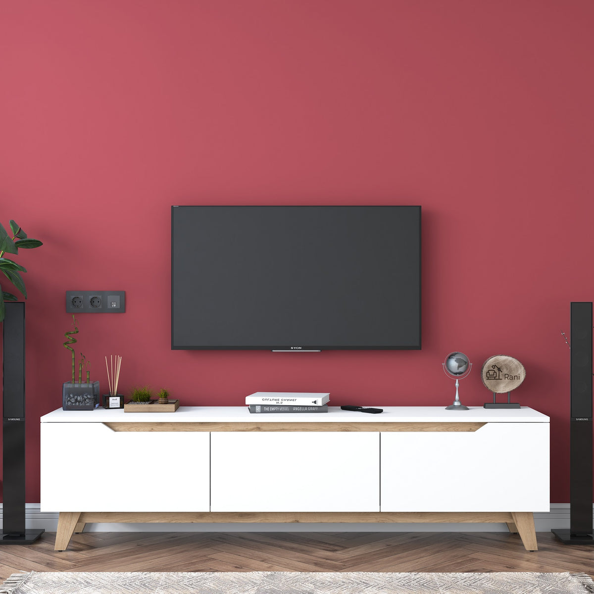 TV Furniture - TV Furniture Osiris White Light Walnut Melamine 180x48.6x35 cm - Dimehouse