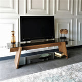 TV Furniture - TV Furniture Coral Walnut Black Glass 158x45x40 cm - Dimehouse