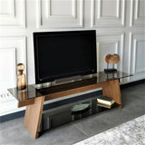 TV Furniture - TV Furniture Coral Walnut Black Glass 158x45x40 cm - Dimehouse