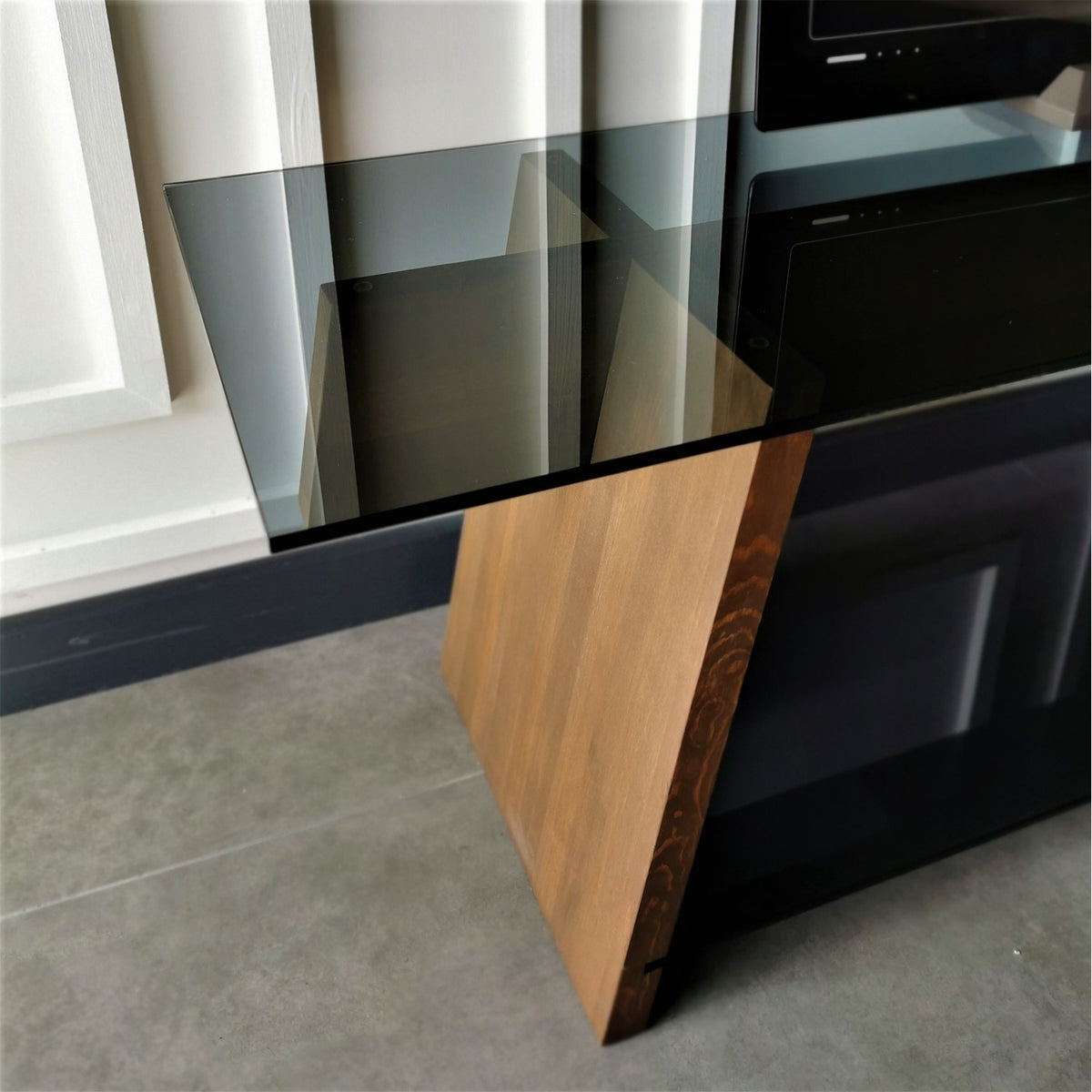 TV Furniture - TV Furniture Coral Walnut Black Glass 158x45x40 cm - Dimehouse