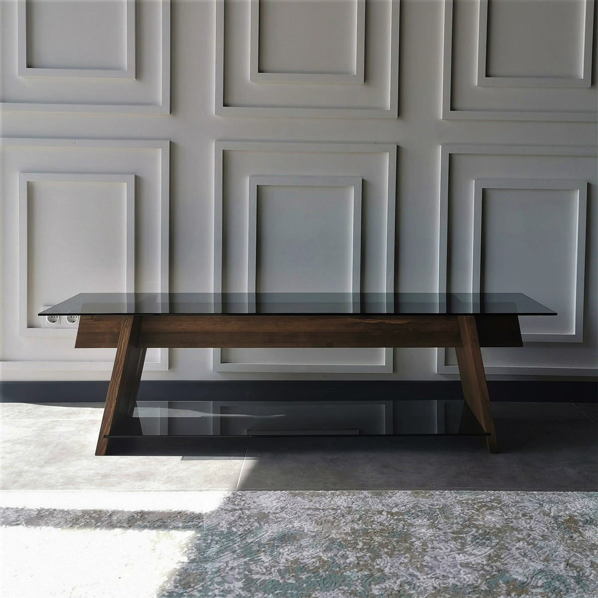 TV Furniture - TV Furniture Coral Walnut Black Glass 158x45x40 cm - Dimehouse
