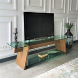 TV Furniture - TV Furniture Coral Walnut Green Glass 158x45x40 cm - Dimehouse