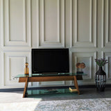 TV Furniture - TV Furniture Coral Walnut Green Glass 158x45x40 cm - Dimehouse