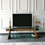TV Furniture - TV Furniture Coral Walnut Green Glass 158x45x40 cm - Dimehouse