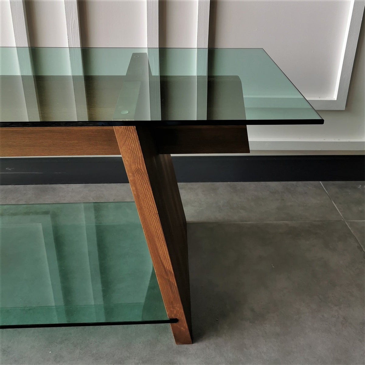 TV Furniture - TV Furniture Coral Walnut Green Glass 158x45x40 cm - Dimehouse