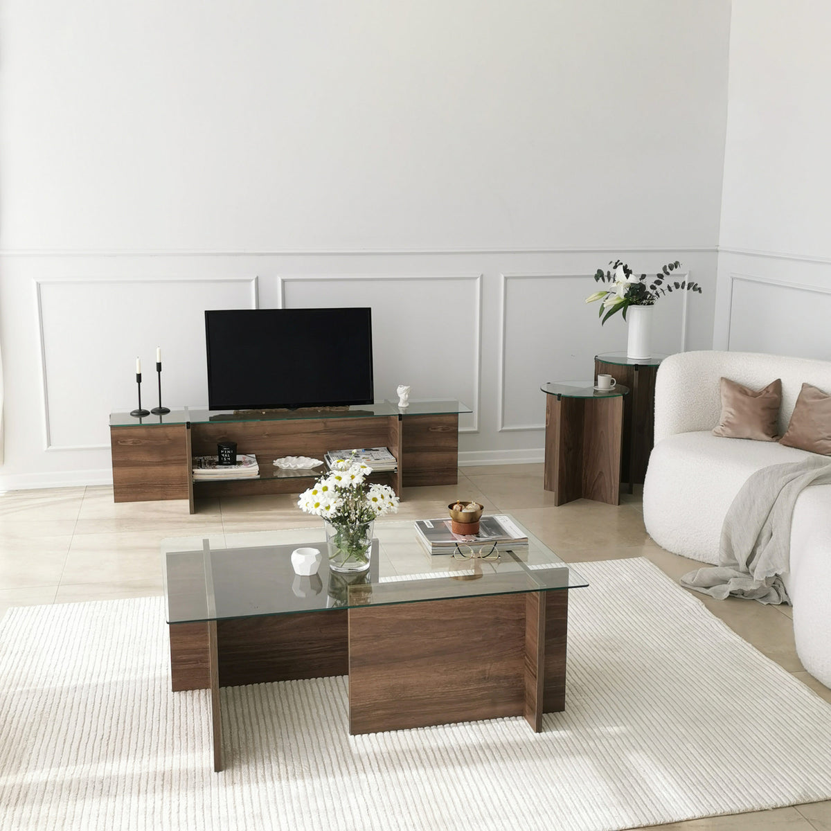 TV Furniture - TV Furniture Escape TV Walnut Glass 158x40x35 cm - Dimehouse