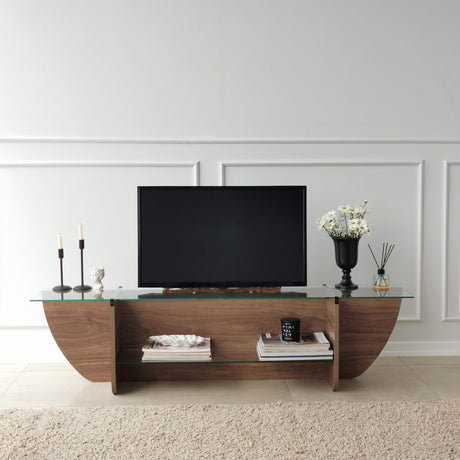 TV Furniture - TV Furniture Lily TV Walnut Glass 158x40x35 cm - Dimehouse