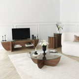 TV Furniture - TV Furniture Lily TV Walnut Glass 158x40x35 cm - Dimehouse