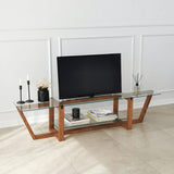 TV Furniture - TV Furniture Amaufi Walnut Glass 158x35x35 cm - Dimehouse