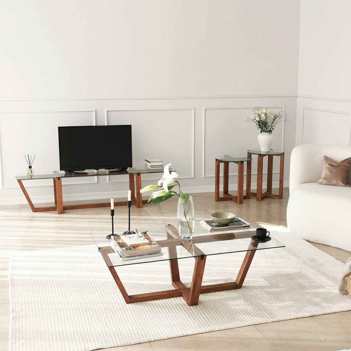 TV Furniture - TV Furniture Amaufi Walnut Glass 158x35x35 cm - Dimehouse
