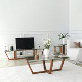 TV Furniture - TV Furniture Amaufi Walnut Glass 158x35x35 cm - Dimehouse