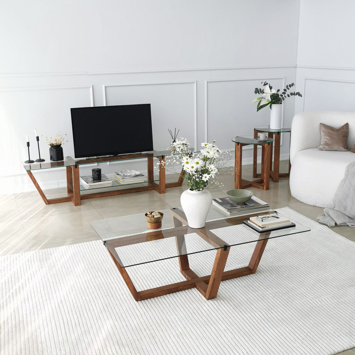 TV Furniture - TV Furniture Amaufi Walnut Glass 158x35x35 cm - Dimehouse