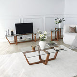 TV Furniture - TV Furniture Amaufi Walnut Glass 158x35x35 cm - Dimehouse