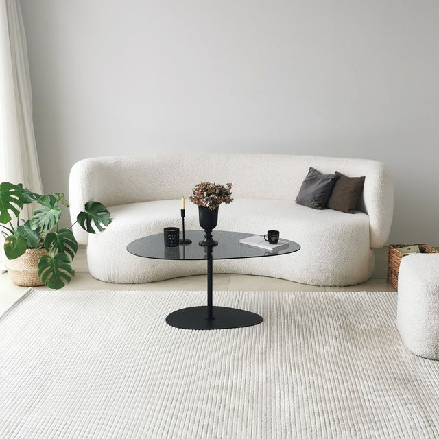 Coffee Tables - Organic Design Coffee Table Tinted Glass Torpo - Black Metal Frame - Dimehouse