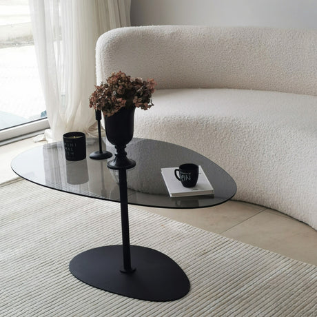 Coffee Tables - Organic Design Coffee Table Tinted Glass Torpo - Black Metal Frame - Dimehouse