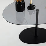 Coffee Tables - Organic Design Coffee Table Tinted Glass Torpo - Black Metal Frame - Dimehouse