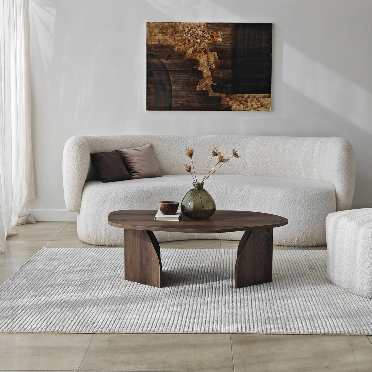 Coffee Tables - Organic Coffee Table Japandi Walnut Melamine Rack - 105x65 cm - Dimehouse