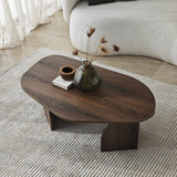 Coffee Tables - Organic Coffee Table Japandi Walnut Melamine Rack - 105x65 cm - Dimehouse