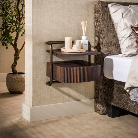 Bedside table - Floating bedside table with 1 drawer dark brown wood bronze frame Blaze - Dimehouse