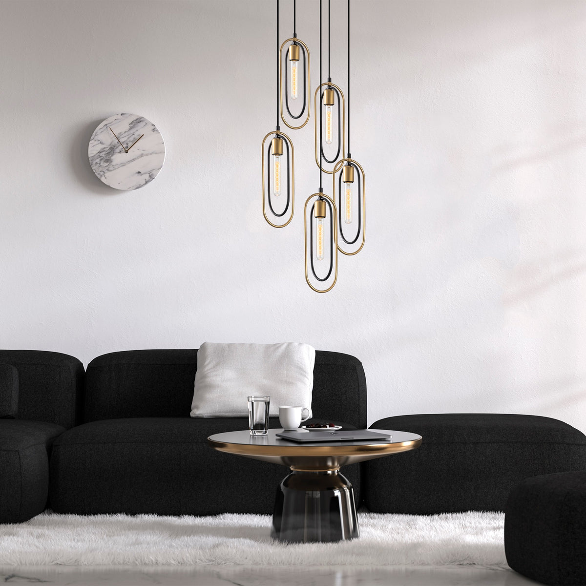 Hanging lamps - Hanging lamp 5 - lights Black Gold Metal Dune - Dimehouse