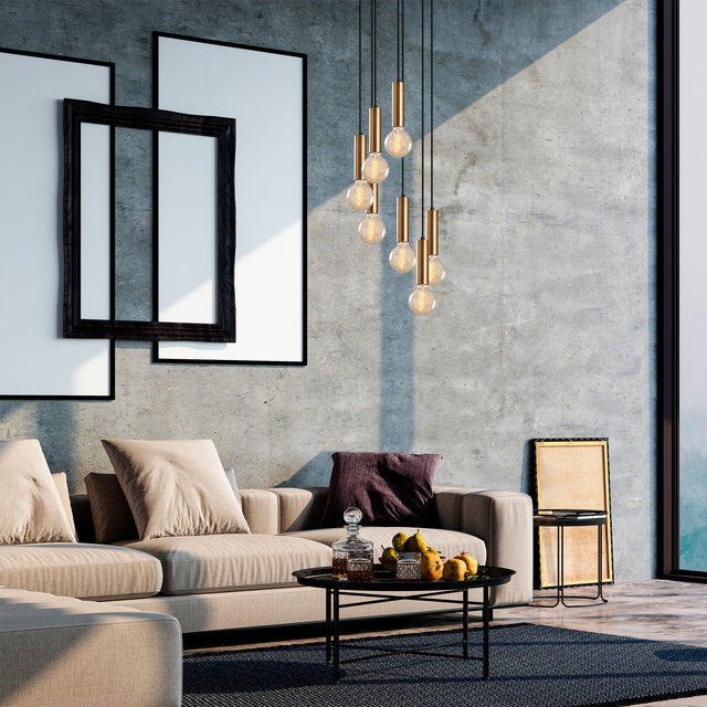 Hanging lamps - Hanging lamp 7 - light Stepped Bronze-coloured Metal Scarlet - Dimehouse