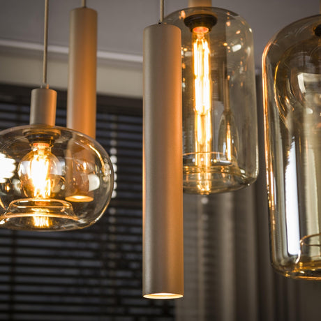 Hanging lamp - Hanging lamp Sera 7 - light beige metal amber glass - Dimehouse