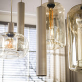 Hanging lamp - Hanging lamp Sera 7 - light beige metal amber glass - Dimehouse