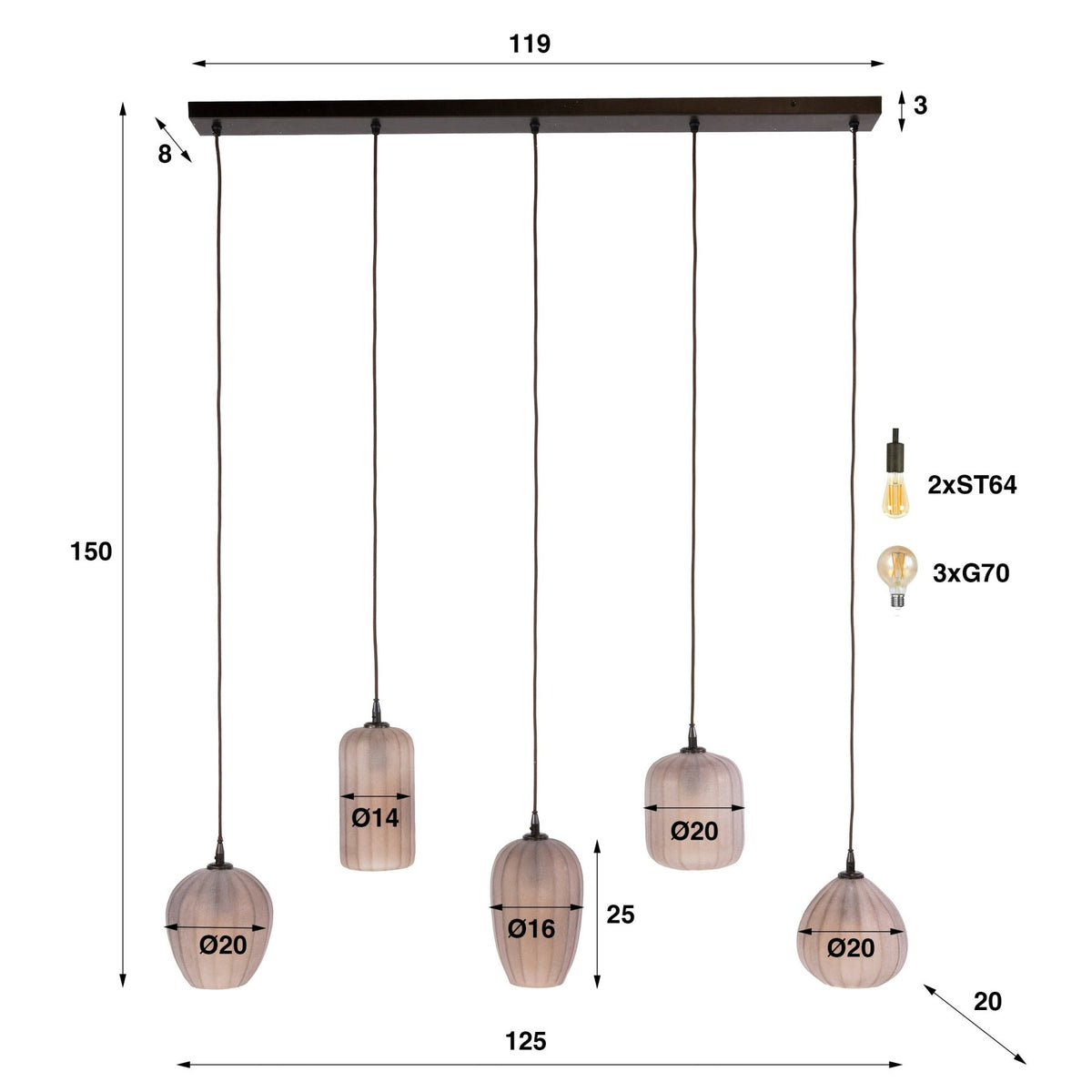 Hanging lamps - Hanging lamp 5 - light brown frosted glass Arda - Dimehouse