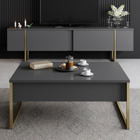 Coffee Tables - Rectangular Coffee Table Anthracite Luxury 90x60 - Golden Frame - Dimehouse