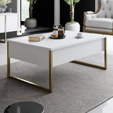 Coffee Tables - Rectangular Coffee Table White Luxury 90x60 - Golden Frame - Dimehouse