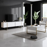 Coffee Tables - Rectangular Coffee Table White Luxury 90x60 - Golden Frame - Dimehouse