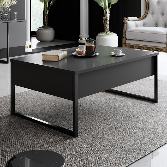 Coffee Tables - Rectangular Coffee Table Anthracite Luxury 90x60 - Black Frame - Dimehouse