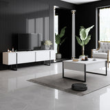 Coffee Tables - Rectangular Coffee Table White Luxury 90x60 - Black Frame - Dimehouse