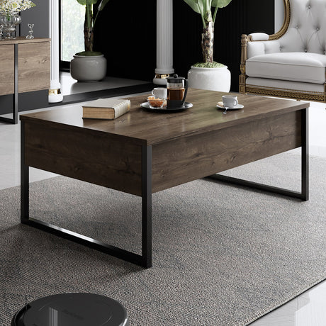 Coffee tables - Rectangular Coffee Table Walnut Luxury 90x60 - Black Frame - Dimehouse