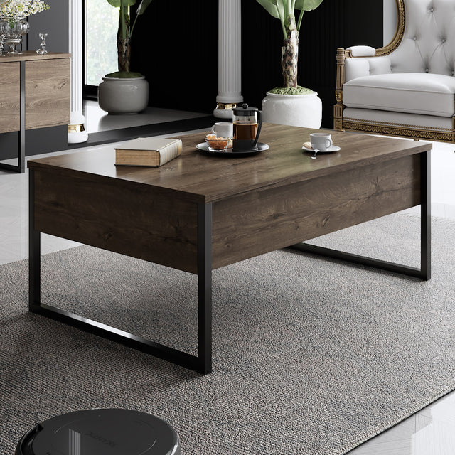 Coffee tables - Rectangular Coffee Table Walnut Luxury 90x60 - Black Frame - Dimehouse