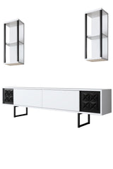 TV Furniture - TV Furniture Set Black Line White Black Melamine 180x48x30 cm - Dimehouse