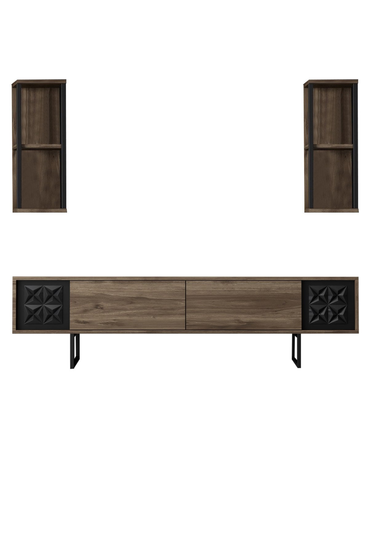 TV Furniture - TV Furniture Set Black Line Walnut Black Melamine 180x48x30 cm - Dimehouse