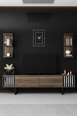TV Furniture - TV Furniture Set Chrome Line Walnut Black Melamine 180x48x30 cm - Dimehouse